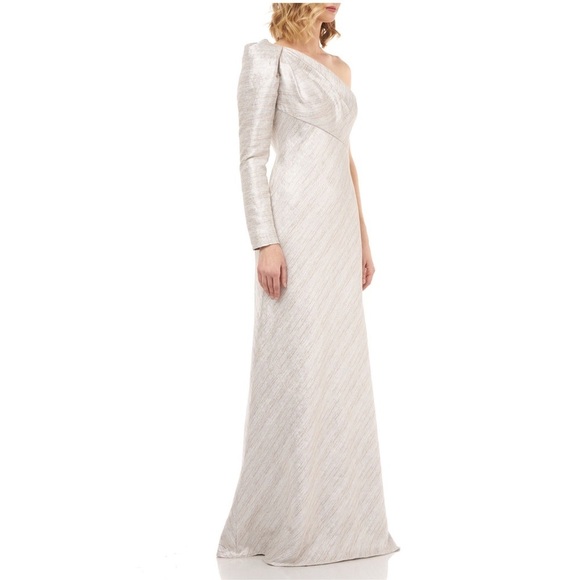 Kay Unger Metallic Stripe One Shoulder Gown 4 NEW - Picture 5 of 12